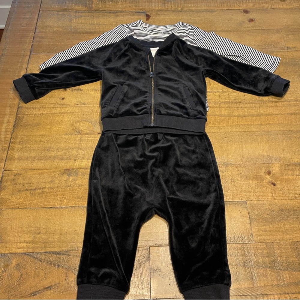 Gymboree Black Velvet Baby Outfit with Striped Shirt